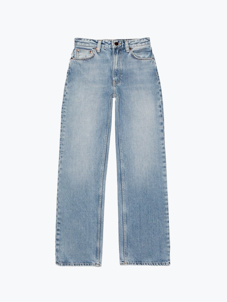 Nudie Jeans – Nudie Jeans - Clean Eileen Streaky Vintage Light Blue Wash - Jeans - Dames – Blauw – Jeans
