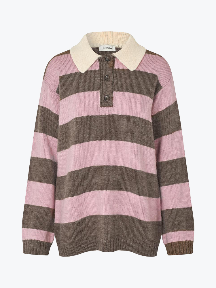 Modström – Modstrom - Pelhammd stripe polo Lilac Chocolate Stripe - T-Shirts - Dames – Bruin – T-Shirts