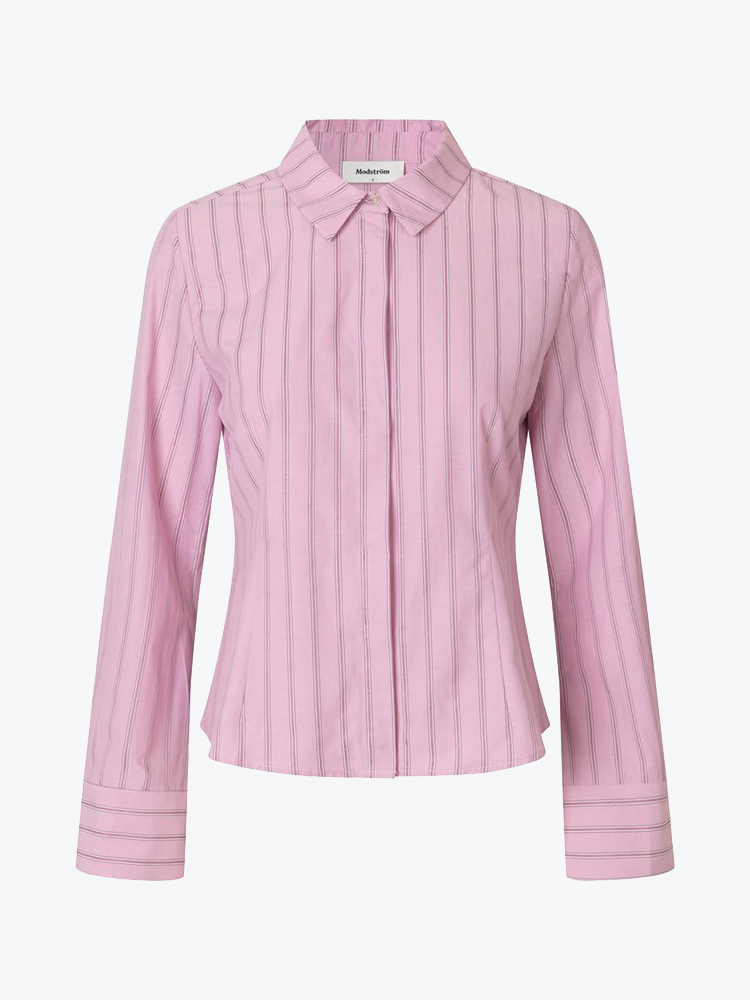 Modström – Modstrom - Starleemd shirt Pink Stripe - Blouses - Dames – Roze – Blouses