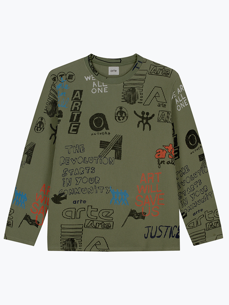 Arte Antwerp – Arte Antwerp - Allover Waffle Longsleeve Green - T-Shirts - Heren – Groen – T-Shirts