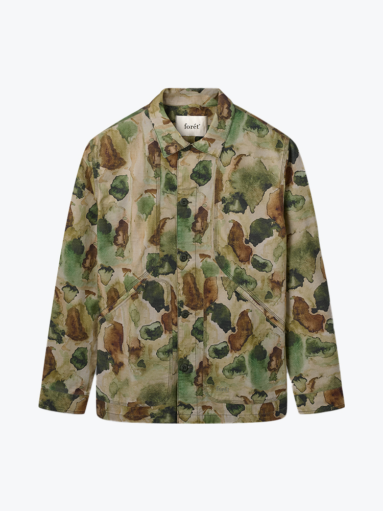 Foret – Foret - Berry Ripstop Overshirt Green Print - Truien - Heren – Groen – Truien