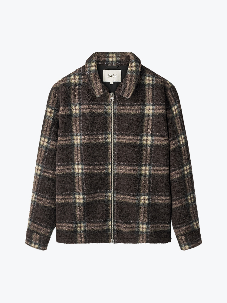 Foret – Foret - Cabin Zip Fleece Brown/Check - Truien - Heren – Bruin – Truien