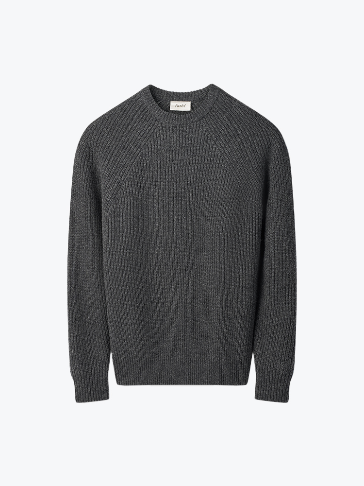 Foret – Foret - Delta Wool Knit Dark Grey Melange - Truien - Heren – Grijs – Truien