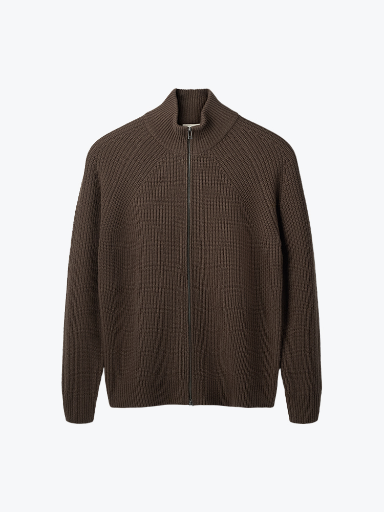 Foret – Foret - Delta Wool Zip Knit Dark Brown - Truien - Heren – Bruin – Truien