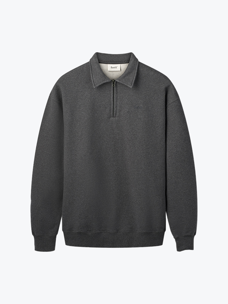 Foret – Foret - Hook Half Zip Dark Grey Melange - Truien - Heren – Grijs – Truien