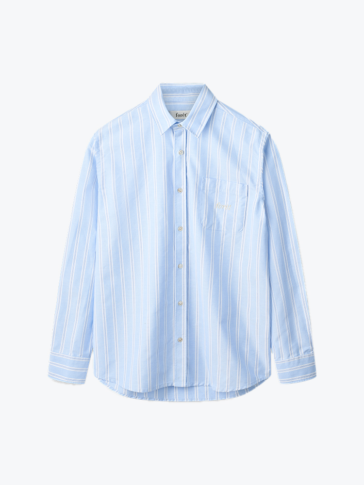 Foret – Foret - Juno Embroidered Oxford Shirt Light Blue Stripe - Overhemden - Heren – Blauw – Overhemden