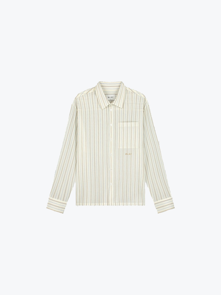 OLAF – Olaf - Striped Boxy Shirt Off-White - Overhemden - Heren – Wit – Overhemden