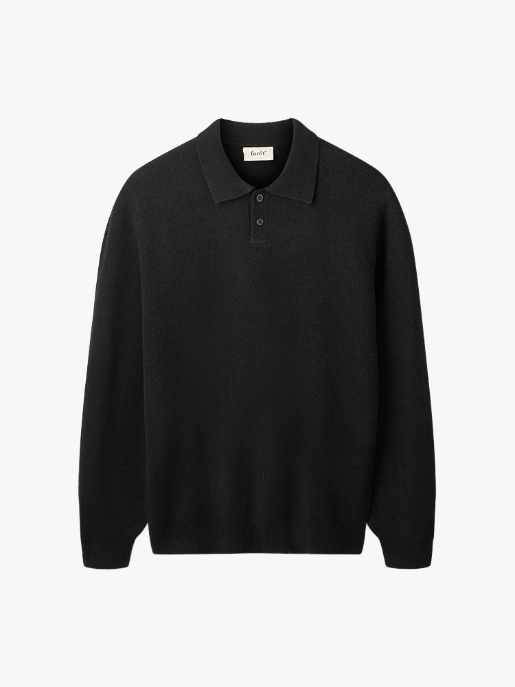 Foret – Foret - Timber Brushed Polo Knit Black - Truien - Heren – Zwart – Truien