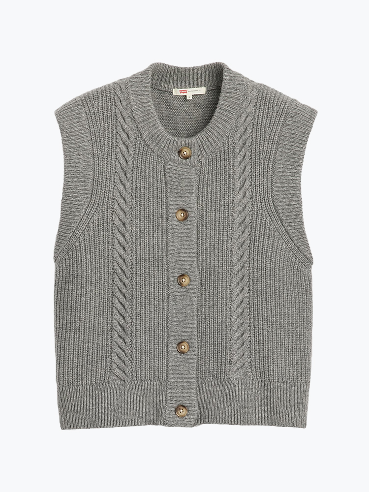 Levi's – Levi's - Ines Cable Sweater Vest Mid Heather Gray Grey - Vesten - Dames – Grijs – Vesten