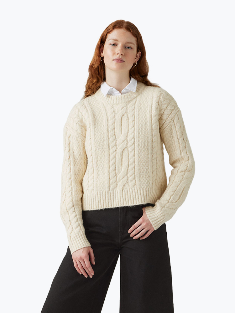 Levi's – Levi's - Ines Cable Sweater Tofu Neutral - truien - Dames – Beige – Truien