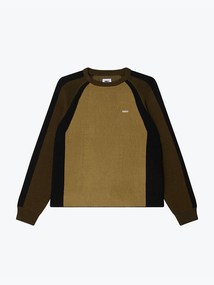 Obey – Obey - Raglan crew neck sweater Mermaid green multi - Truien - Heren – Groen – Truien