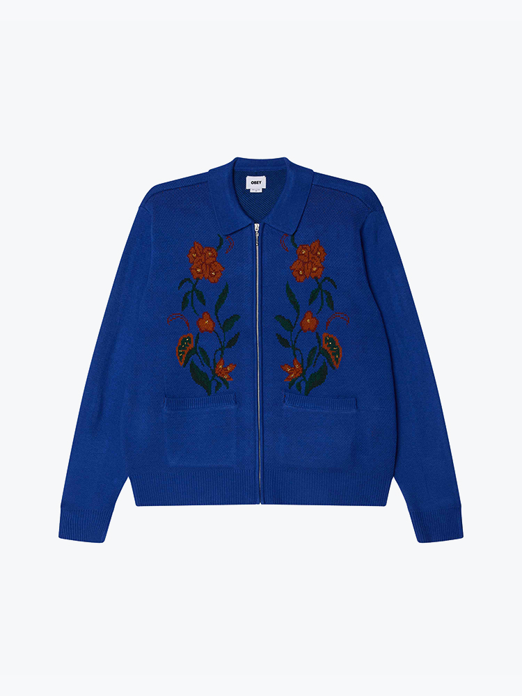 Obey – Obey - Obey floral zip cardigan Surf blue - Vesten - Heren – Blauw – Vesten