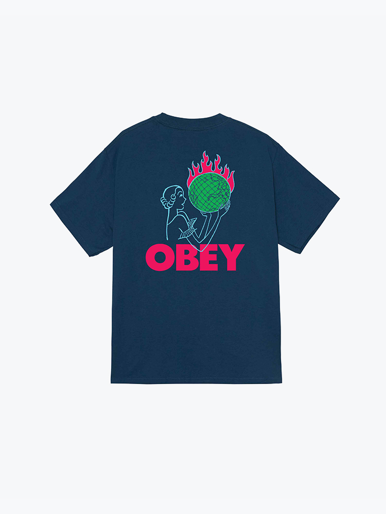 Obey – Obey - Obey world in flames Harbor blue - T-Shirts - Heren – Blauw – T-Shirts