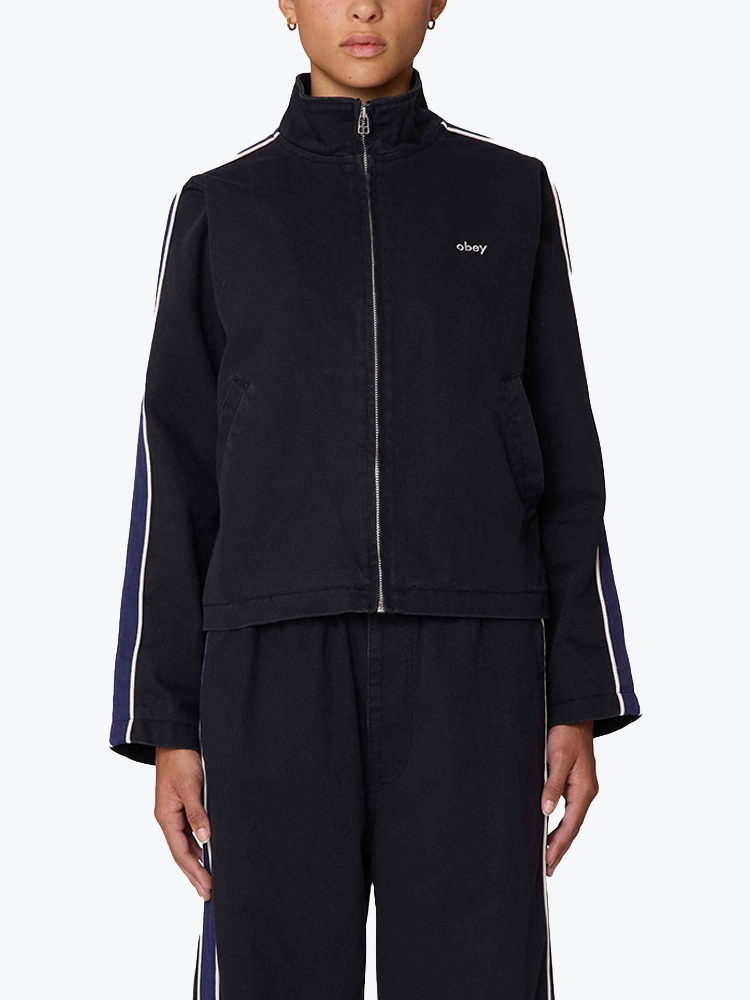 Obey – Obey - Astrid stripe jacket Digital black faded wash - Jassen - Dames – Zwart – Jassen