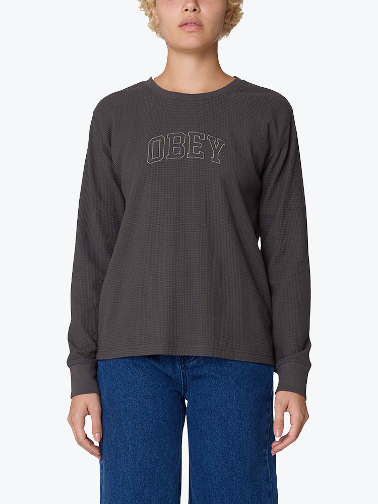 Obey – Obey - Collegiate thermal ls Charcoal - T-Shirts - Dames – Grijs – T-Shirts