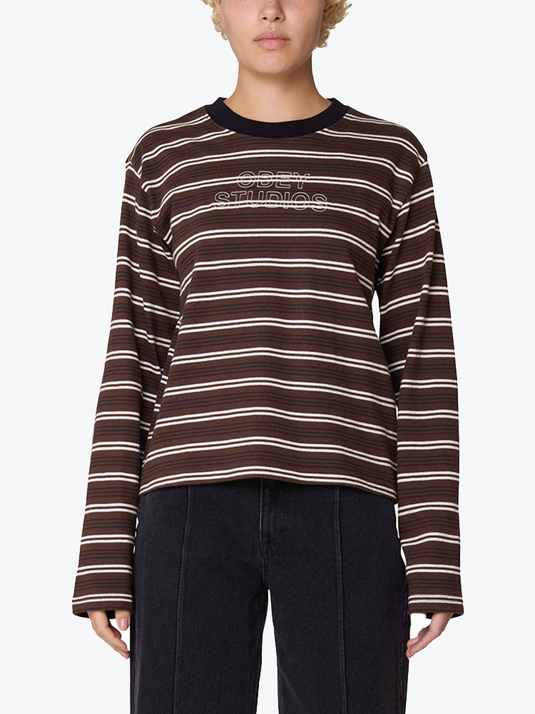 Obey – Obey - Louie stripe ls Mushroom multi - T-Shirts - Dames – Multi – T-Shirts