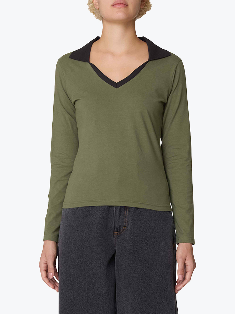 Obey – Obey - Medea collared ls Olive - T-Shirts - Dames – Groen – T-Shirts
