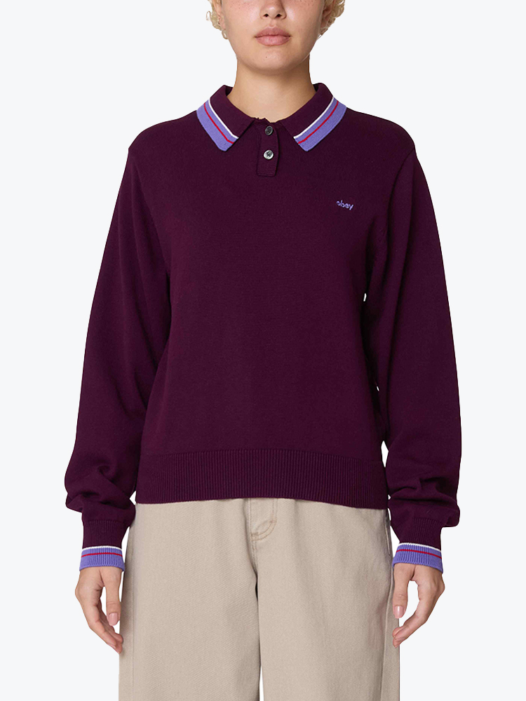 Obey – Obey - Goalie polo sweater Beet - Truien - Dames – Rood – Truien