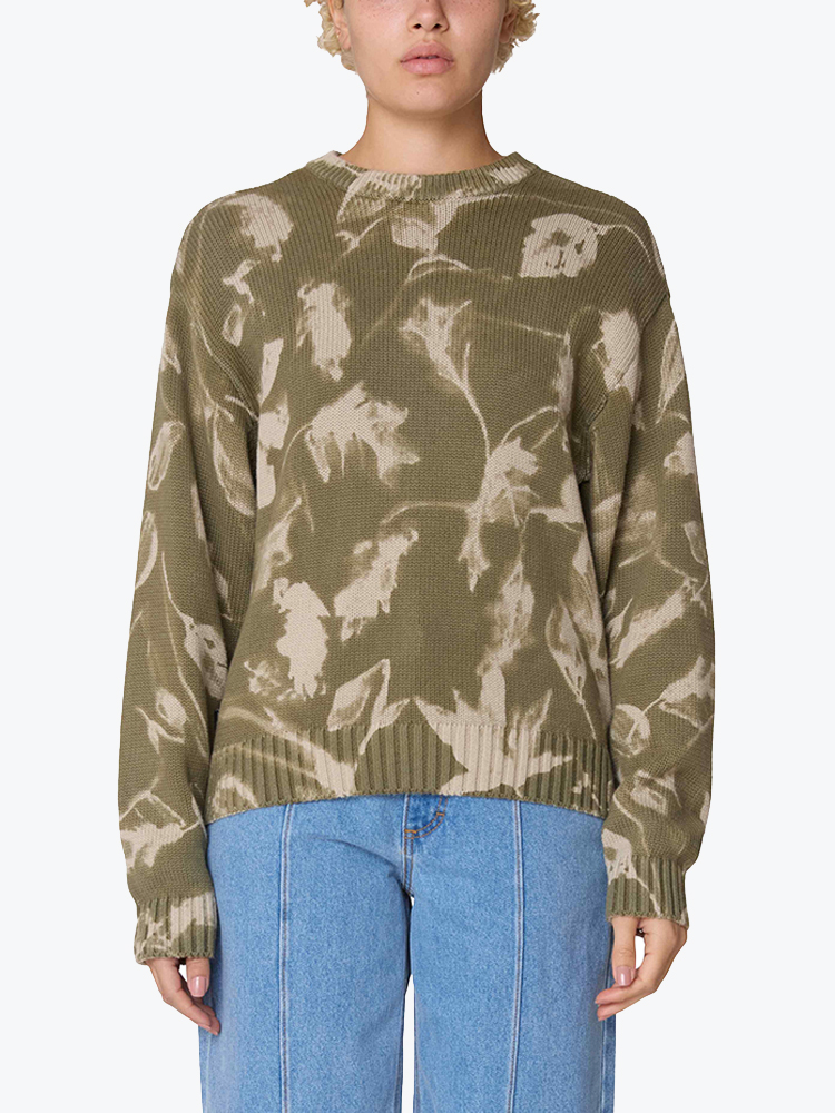 Obey – Obey - Leaves crew sweater Olive multi - Truien - Dames – Groen – Truien