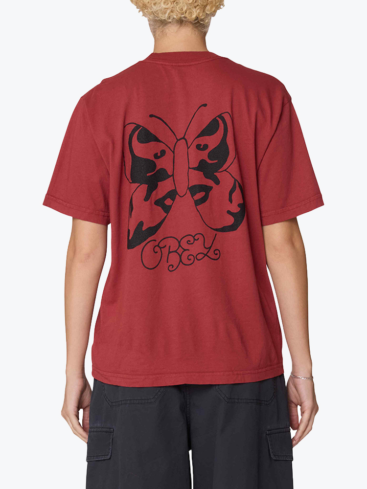 Obey – Obey - Obey flutter face Red ochre - T-Shirts - Dames – Rood – T-Shirts