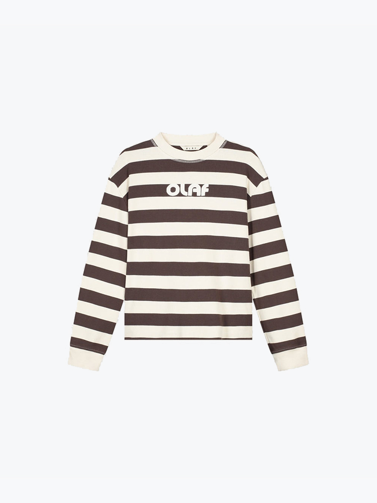 OLAF – Olaf - Striped Rib Retro Logo Crewneck Hot Fudge/Off-White - Truien - Dames – Bruin – Truien