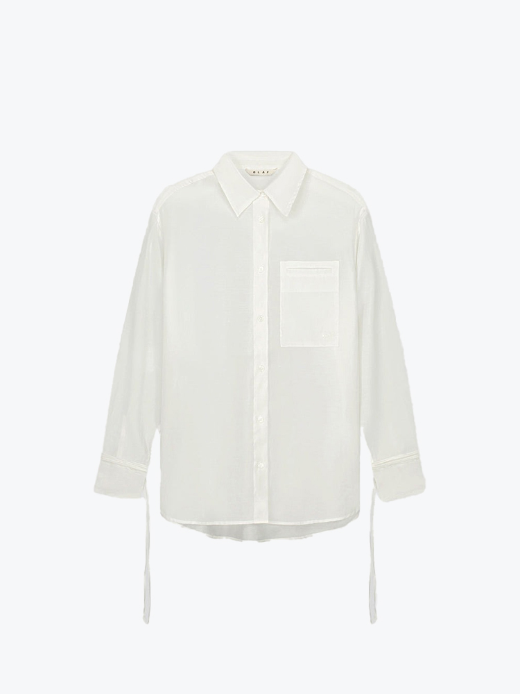 OLAF – Olaf - Semi-Sheer Tie Detail Shirt Off-White - Blouses - Dames – Wit – Blouses