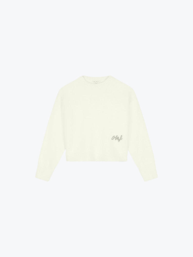 OLAF – Olaf - Fluffy Script Logo Knit Off-White - Truien - Dames – Wit – Truien
