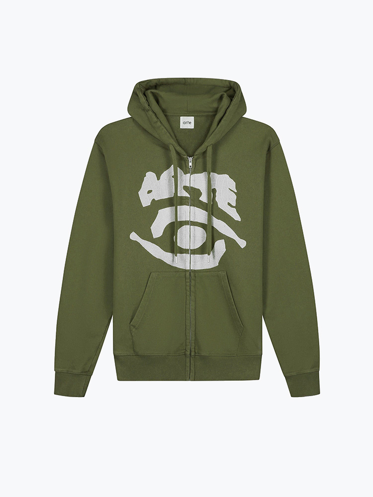 Arte Antwerp – Arte Antwerp - Eye Front Zip Hoodie Green - Vesten - Heren – Groen – Vesten
