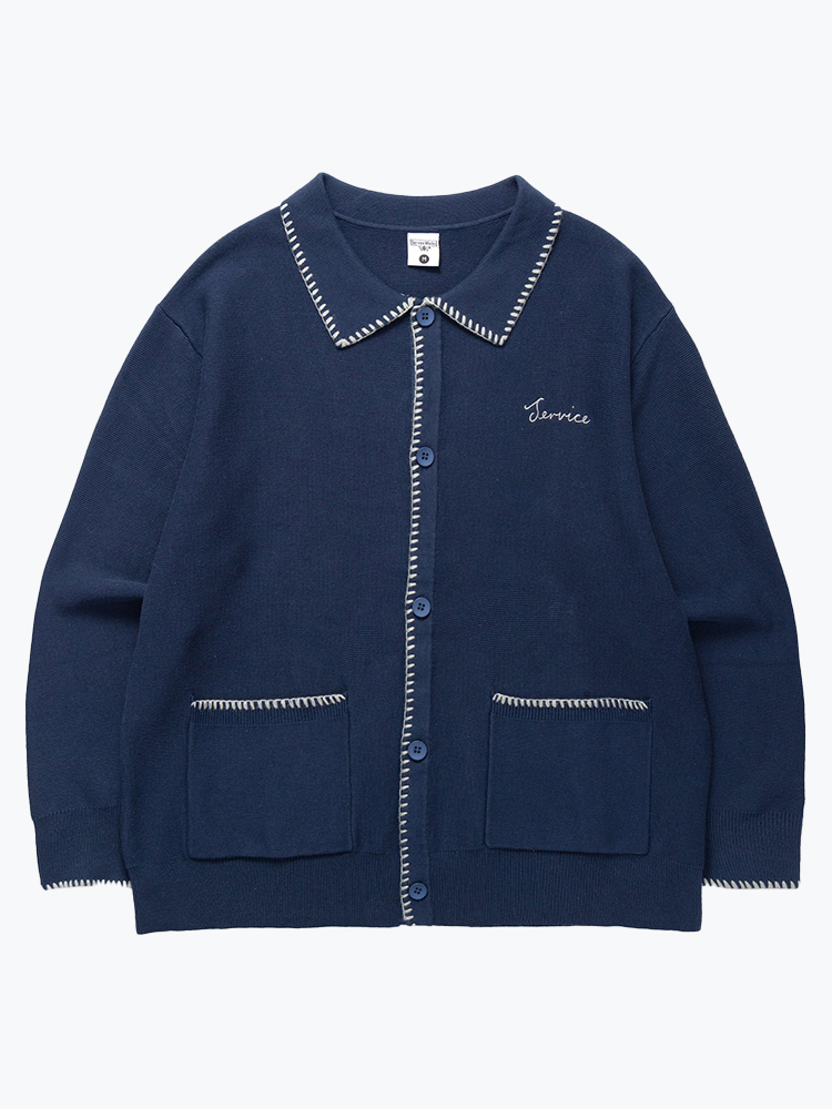 Service Works – Service Works - Blanket Stitch Cardigan Navy - Vesten - Heren – Blauw – Vesten