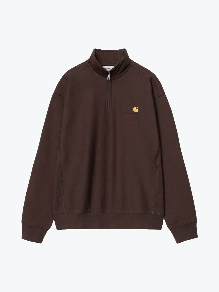 Carhartt WIP – Carhartt WIP - Half Zip American Script Sweat Palisander - Truien - Heren – Bruin – Truien