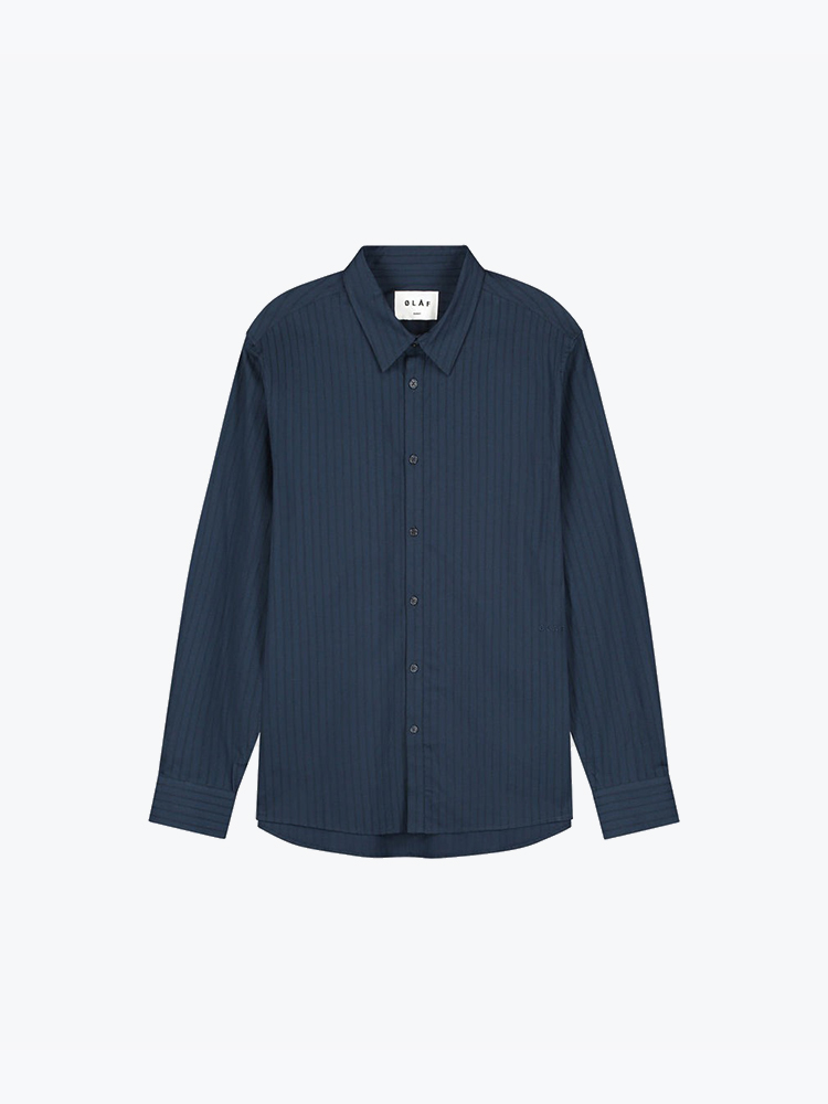 OLAF – Olaf - Stitched Striped Relaxed Shirt Navy - Overhemden - Heren – Blauw – Overhemden