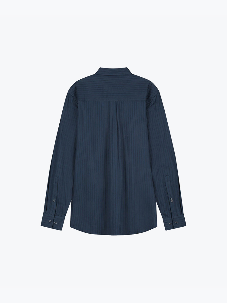 OLAF – Olaf - Stitched Striped Relaxed Shirt Navy - Overhemden - Heren – Blauw – Overhemden
