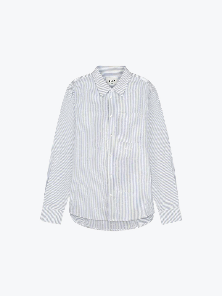 OLAF – Olaf - Monogram Embro Oxford Shirt Blue Stp - Overhemden - Heren – Blauw – Overhemden