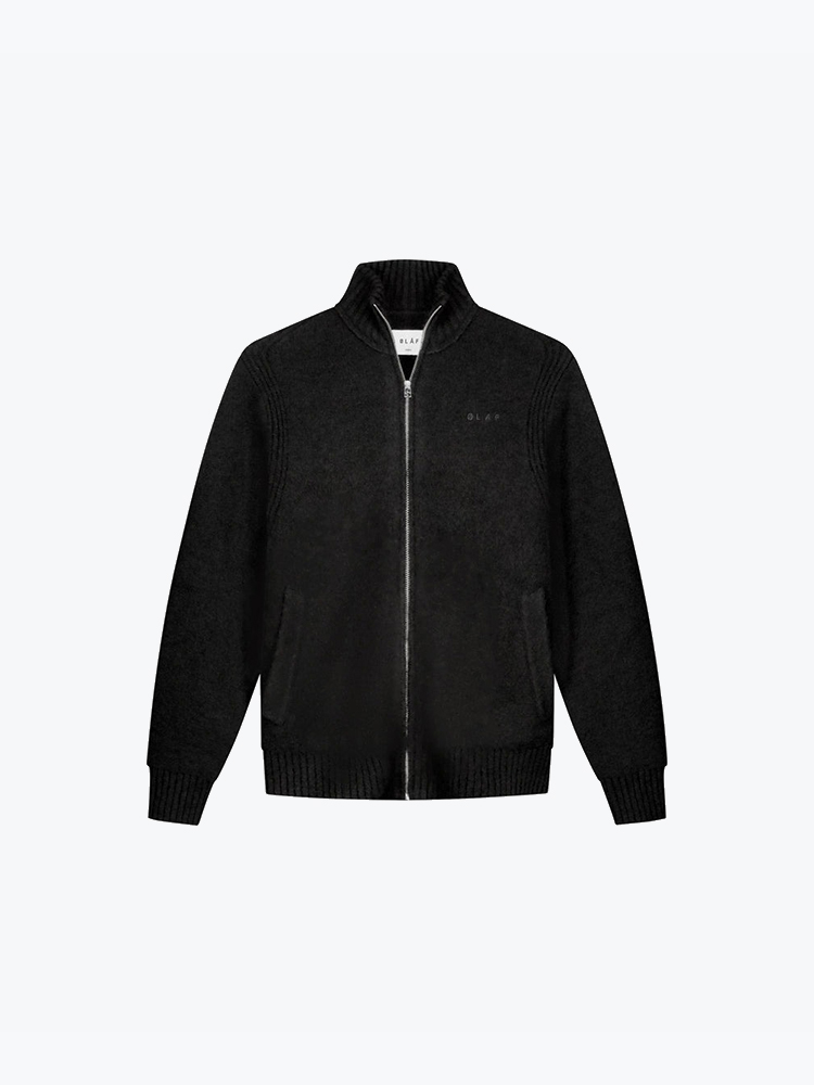 OLAF – Olaf - Zip Through Knitted Mock Neck Black - Truien - Heren – Zwart – Truien