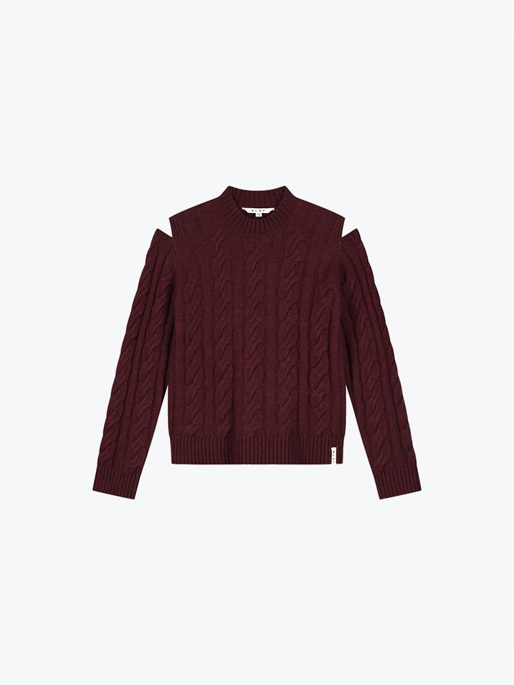 OLAF – Olaf - Cable Crewneck Knit Rum Raisin - Truien - Dames – Bruin – Truien