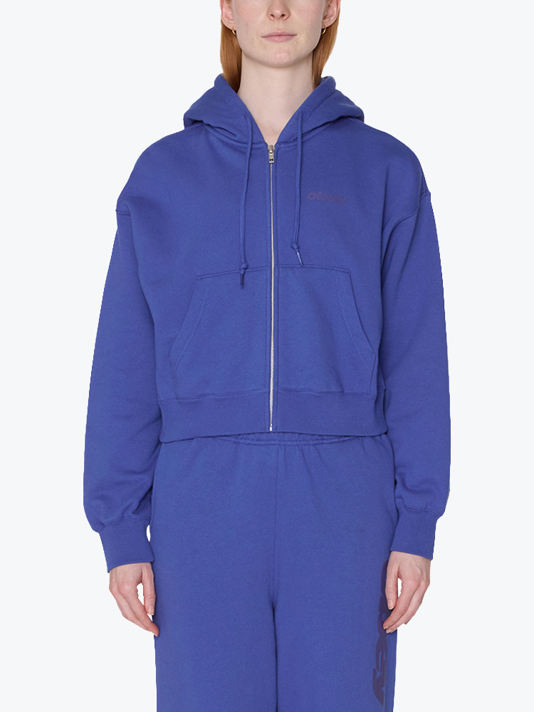 Obey – Obey - League Cropped Zip Hood Blue - Truien - Dames – Blauw – Truien