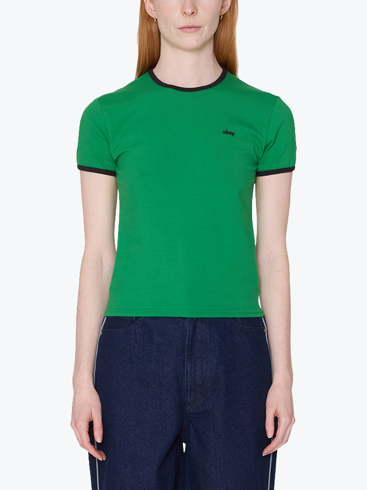 Obey – Obey - Duvall Ringer Ss Green - T-Shirts - Dames – Groen – T-shirts