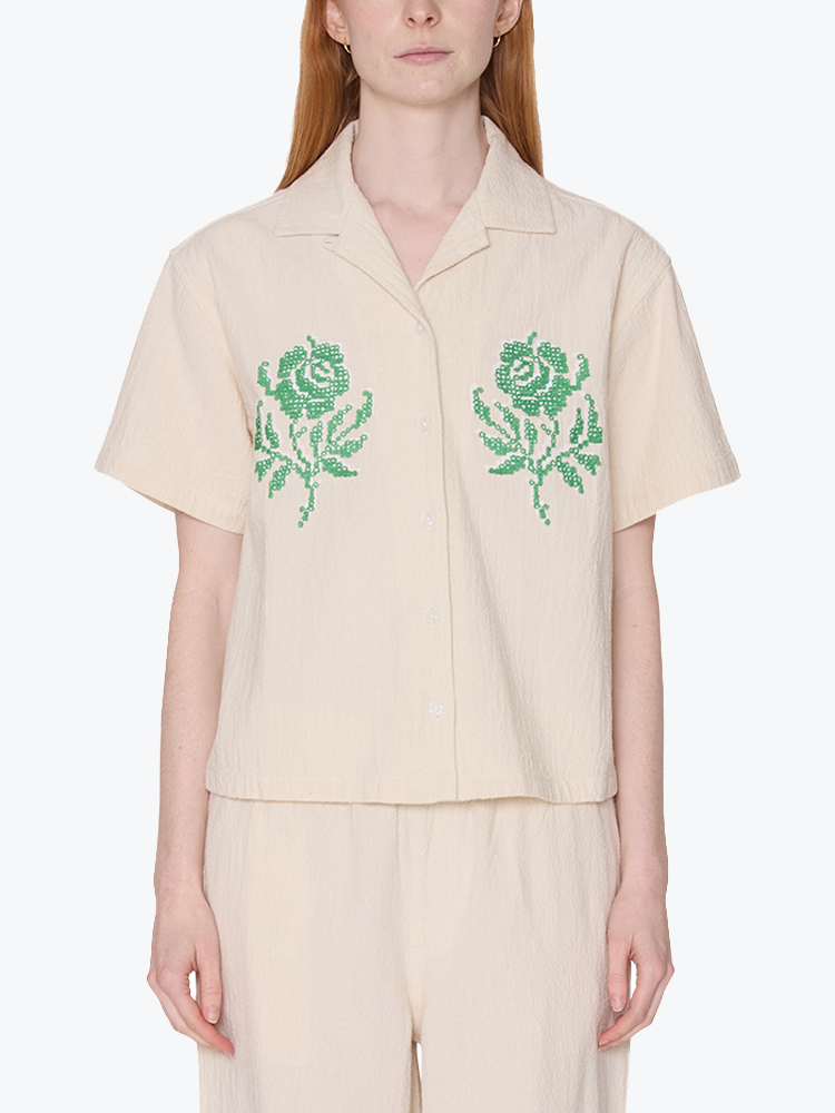 Obey Obey - Roses Embellished Ss Shirt Natural - Blouses - Dames Beige Blouses