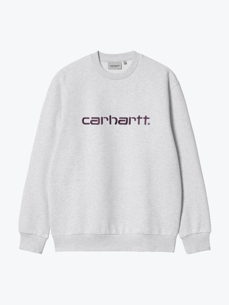Carhartt WIP – Carhartt WIP - Carhartt Sweat Ash Heather / Cozy Purple - Truien - Heren – Grijs – Truien