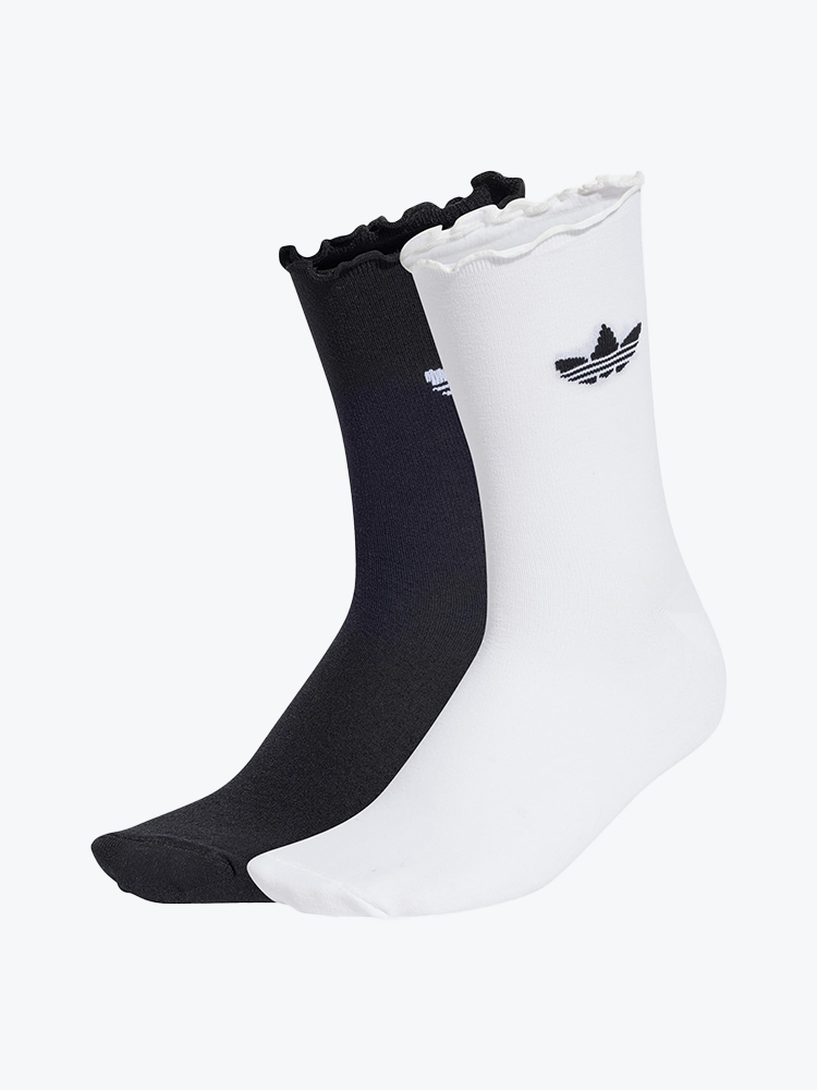 Adidas – Adidas - Ruffle Sock 2P White/Black White - Sokken - Unisex – Wit – Sokken