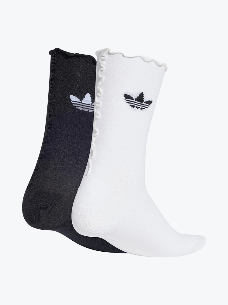 Adidas – Adidas - Ruffle Sock 2P White/Black White - Sokken - Unisex – Wit – Sokken