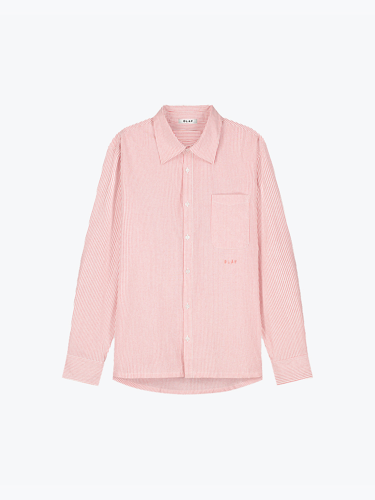 OLAF – Olaf - Oversized Stripe Oxford Shirt Burnt Coral - Overhemden - Heren – Oranje – Overhemden