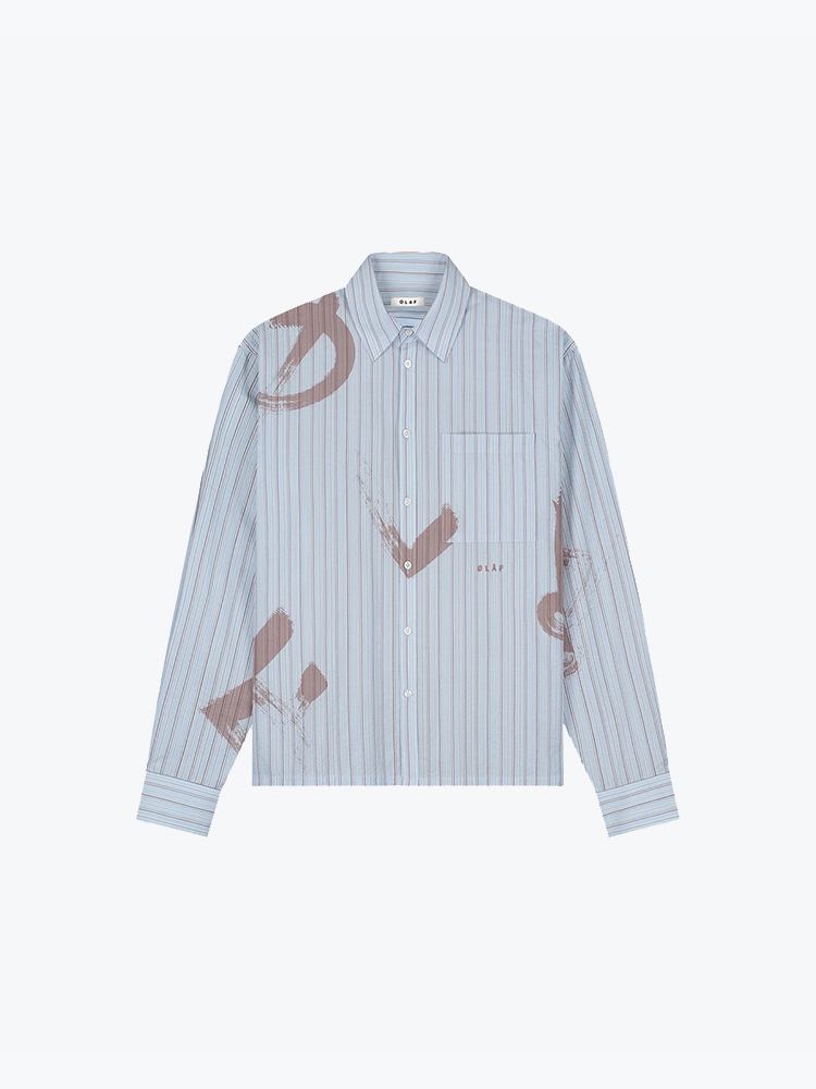 OLAF – Olaf - Brushstroke Logo Stripe Ls Shirt Twilight Mauve/open Air - Overhemden - Heren – Roze – Overhemden