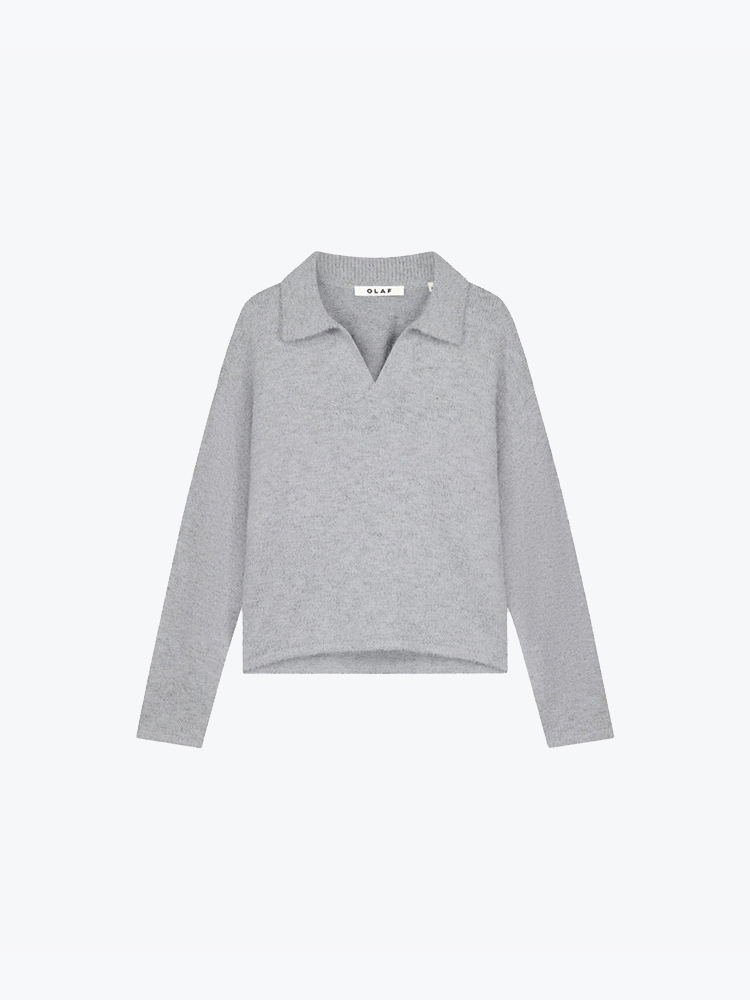 OLAF – Olaf - Signature Knitted Polo Heather Grey - Overhemden - Heren – Grijs – Overhemden