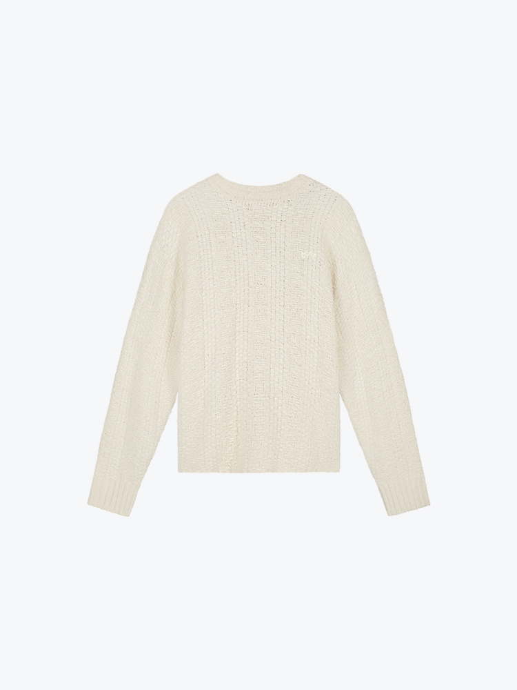 OLAF – Olaf - Textured Boxy Knitted Crewneck Offwhite - Truien - Heren – Wit – Truien