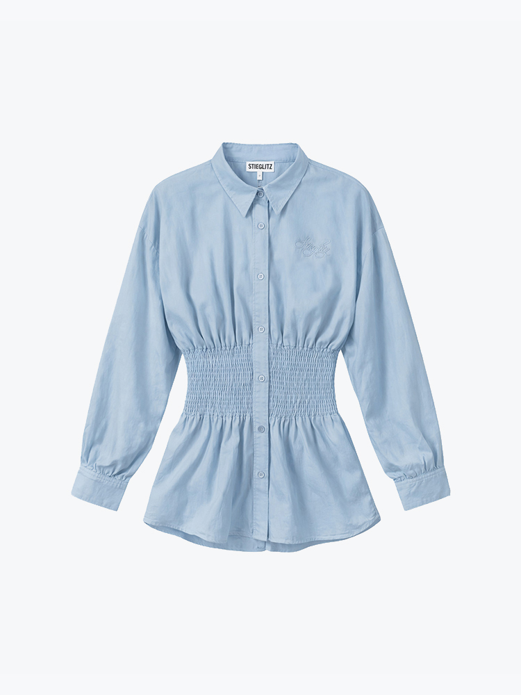 Stieglitz – Stieglitz - Amanda Smock Blouse Blue - Blouses - Dames – Blauw – Blouses
