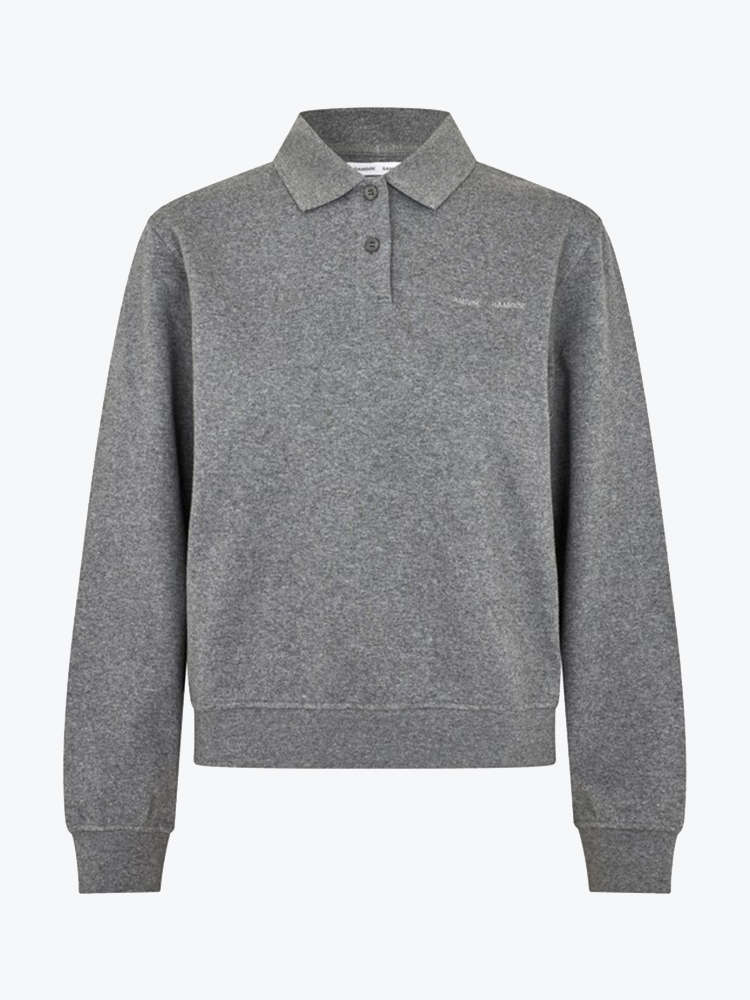 Samsoe Samsoe – Samsoe Samsoe - Sadory Ls Polo 15885 Mid Grey Mel. - T-Shirts - Dames – Grijs – T-shirts