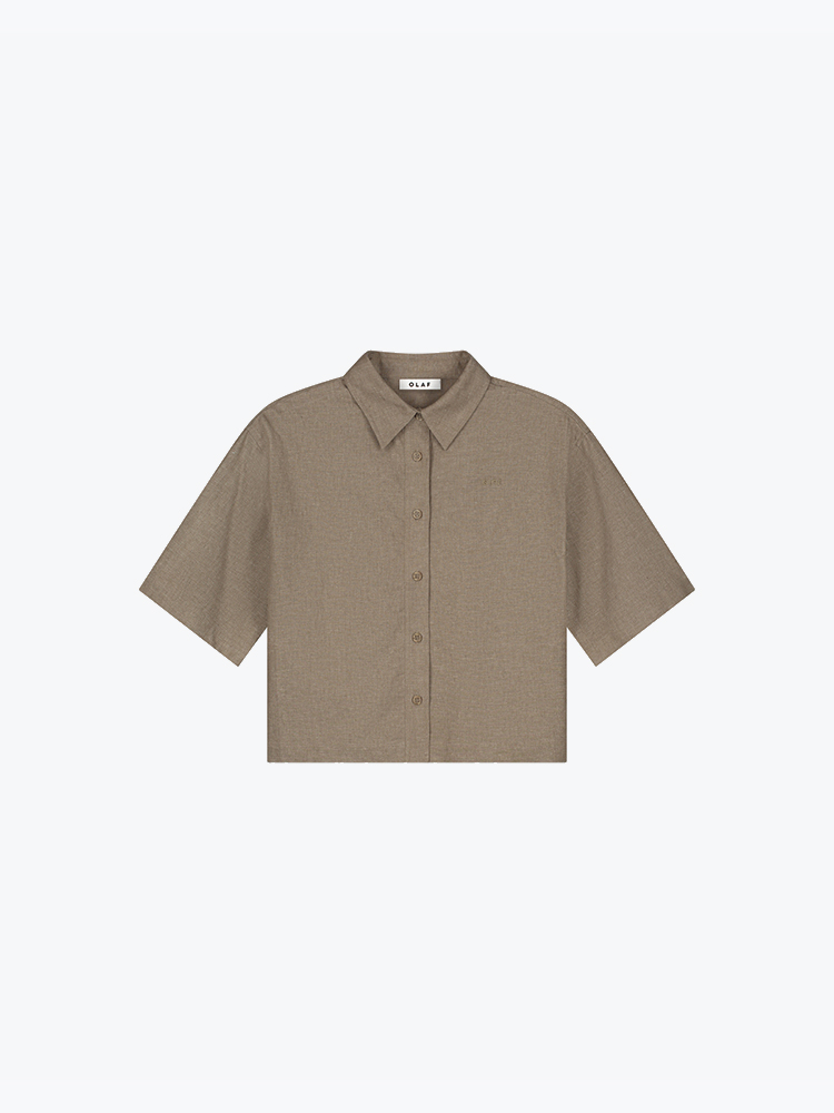 OLAF – Olaf - Linen Short Sleeve Shirt Taupe - blouses - Dames – Beige – Blouses