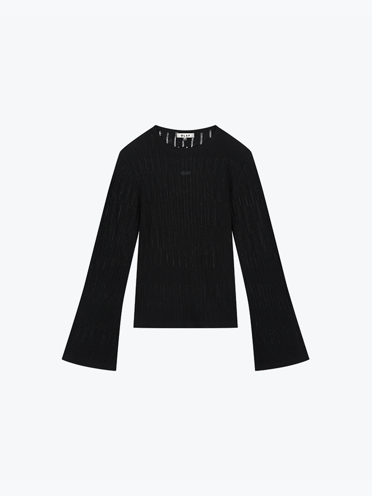 OLAF – Olaf - Retro Logo Wide Sleeve Knit Black - Truien - Dames – Zwart – Truien