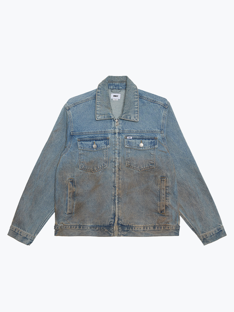 Obey – Obey - Obey Base Trucker Jacket Heavy Vintage Light Indigo - Jassen - Heren – Blauw – Jassen